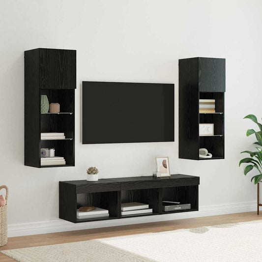 Unità per TV a Muro 5 pcs Rovere Nero Legno multistrato