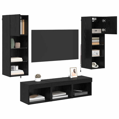 Unità per TV a Muro 5 pcs Rovere Nero Legno multistrato