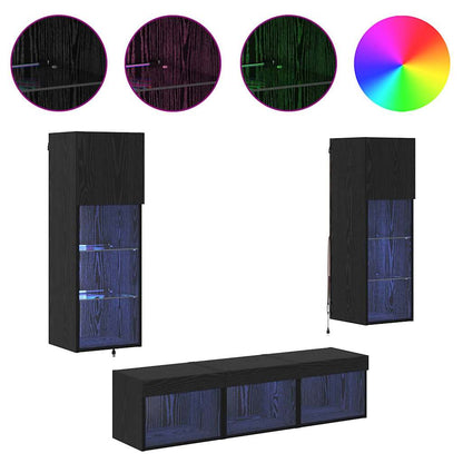 Unità per TV a Muro 5 pcs Rovere Nero Legno multistrato