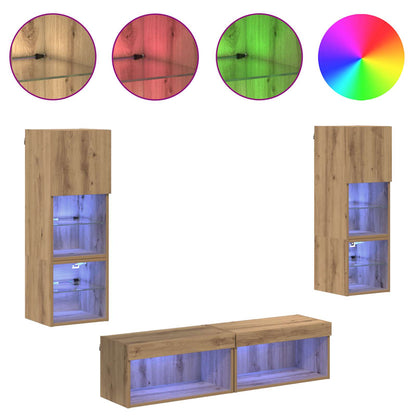 Unità TV da Parete 6 pcs Rovere artigianale Legno multistrato