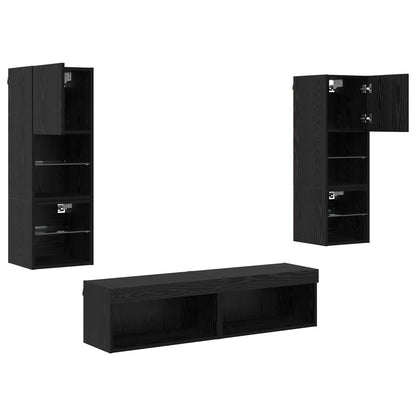 Unità TV da Parete 6 pcs Rovere Nero Legno multistrato