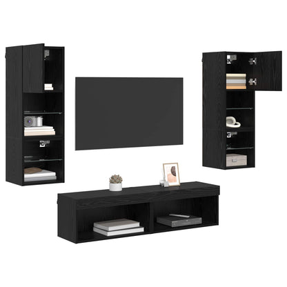 Unità TV da Parete 6 pcs Rovere Nero Legno multistrato