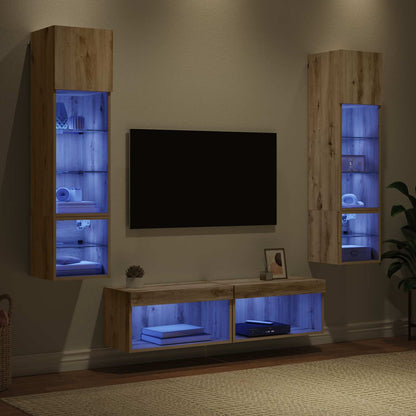 Unità TV da Parete 6 pcs Rovere artigianale Legno multistrato