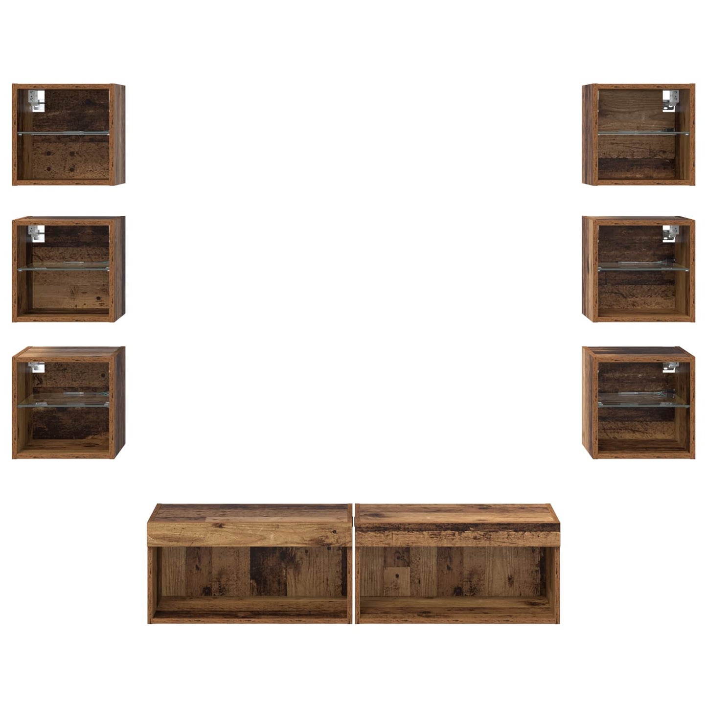 Mobile TV con luci a strisce a LED 8 pcs Legno vecchio Vetro