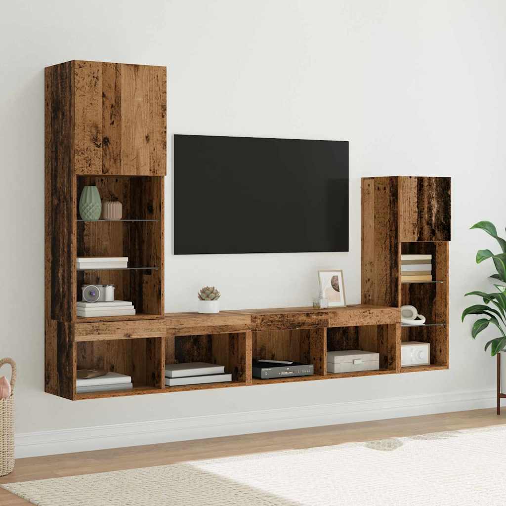 Unità per TV a Muro 4 pcs Legno vecchio Legno multistrato