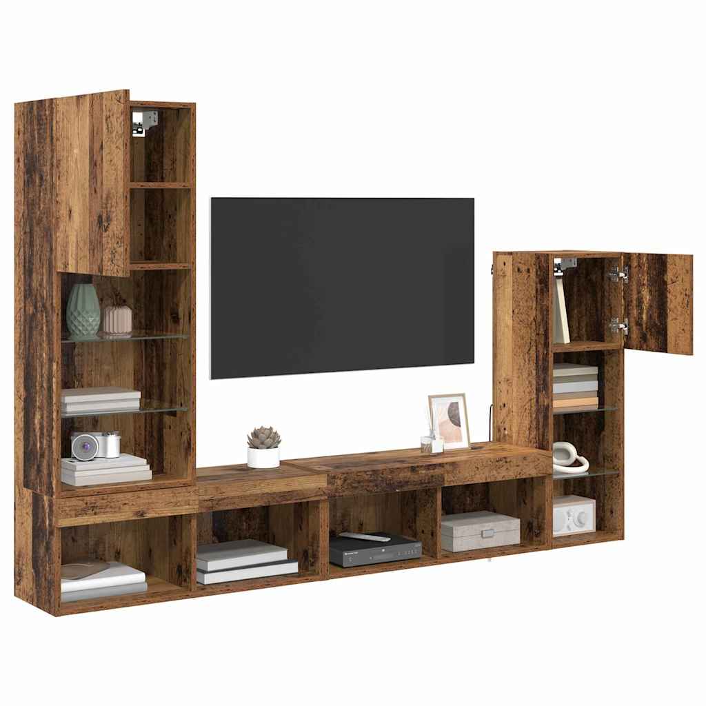 Unità per TV a Muro 4 pcs Legno vecchio Legno multistrato