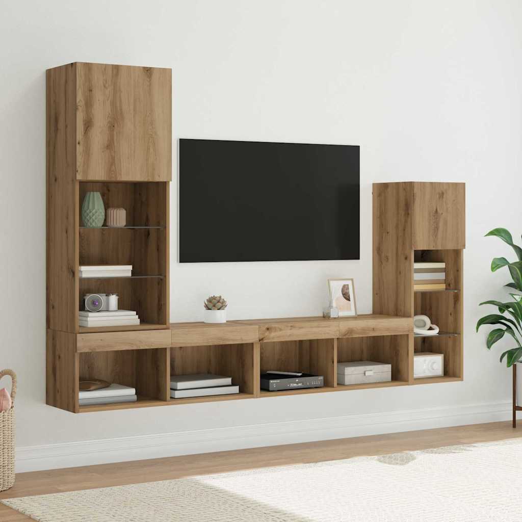 Unità per TV a Muro 4 pcs Rovere artigianale Legno multistrato