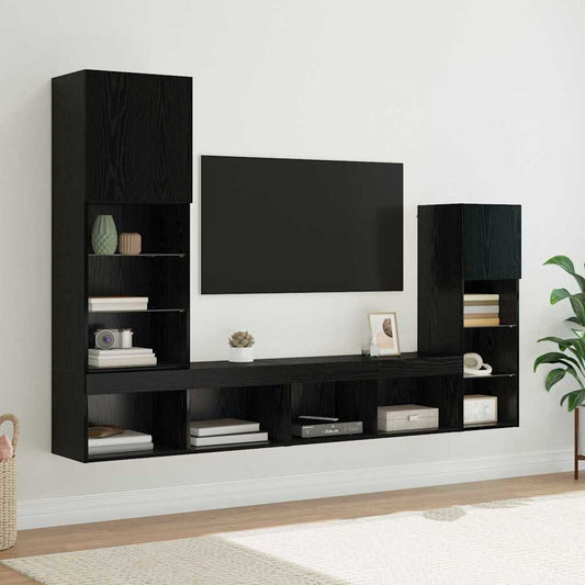 Unità per TV a Muro 4 pcs Rovere Nero Legno multistrato