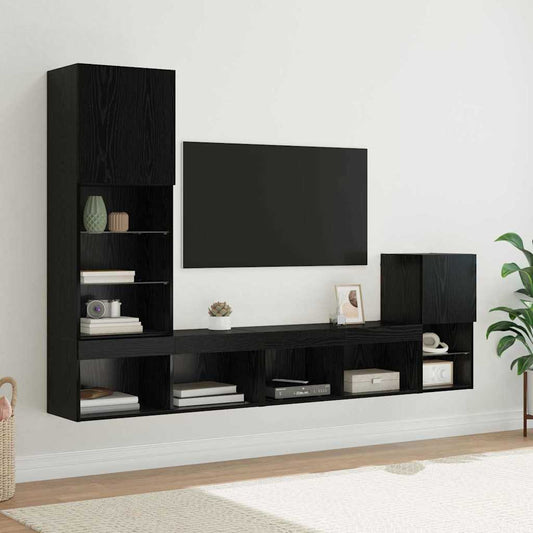 Unità per TV a Muro Rovere Nero Legno multistrato