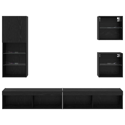 Unità a muro per TV con LED 5 pz Rovere Nero 100 x 30 x 30 cm - homemem39