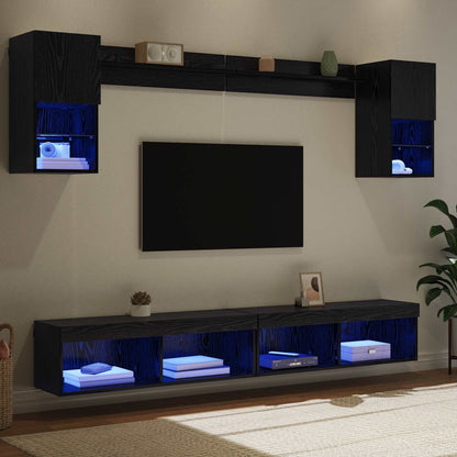 Unità a muro per TV con LED 6 pcs Rovere Nero Legno multistrato - homemem39