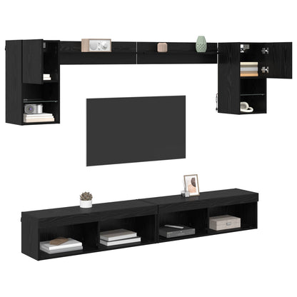 Unità a muro per TV con LED 6 pcs Rovere Nero Legno multistrato - homemem39