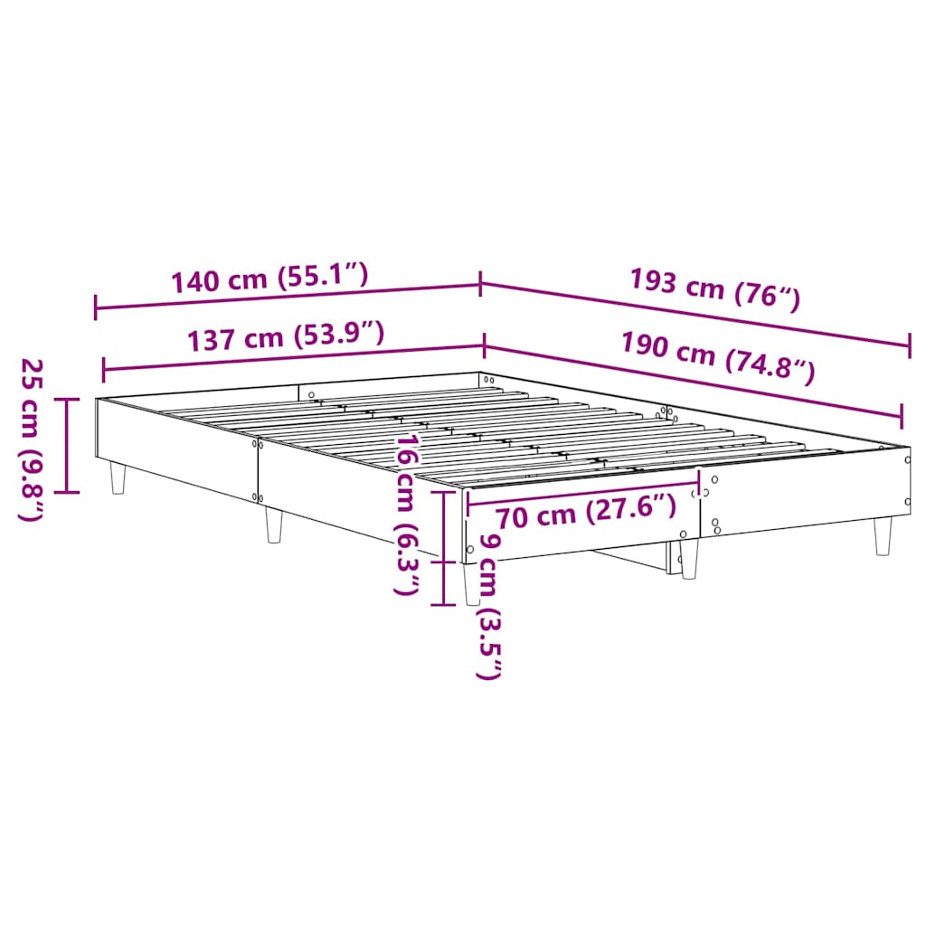 Struttura del letto Bianco 137 x 190 cm Legno ingegnerizzato