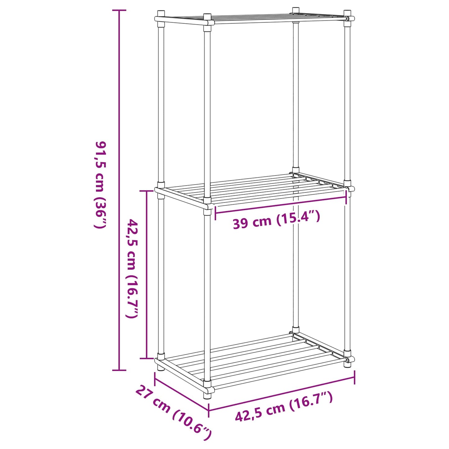 Mensola tubolare Bianco 42.5 x 27 x 91.5 cm Alluminio