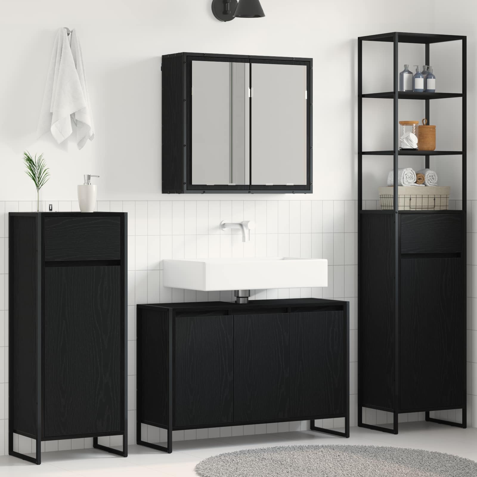 Set di mobili per il bagno Rovere Nero Legno multistrato | homemem39