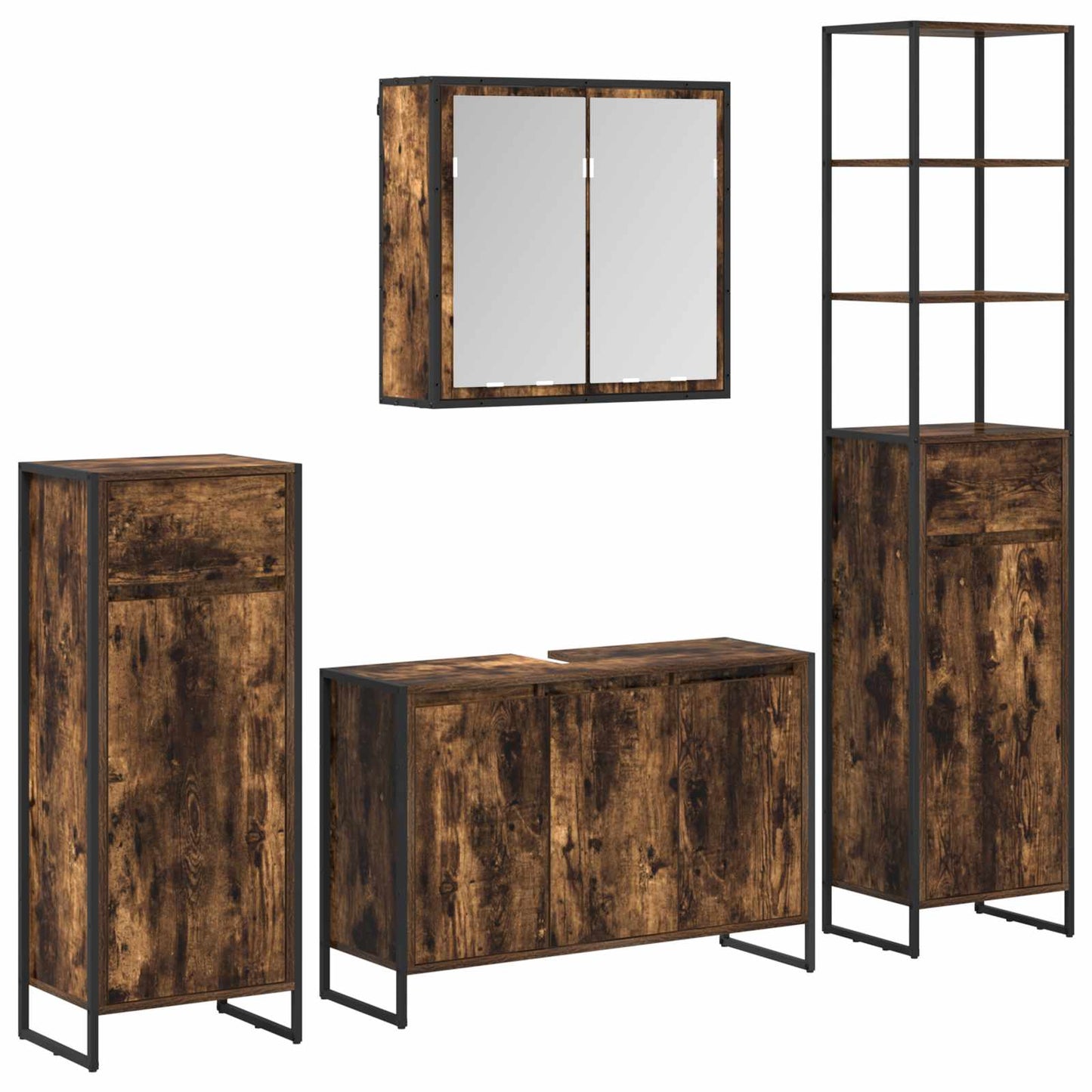 Set di mobili per il bagno Rovere fumé Legno multistrato | homemem39