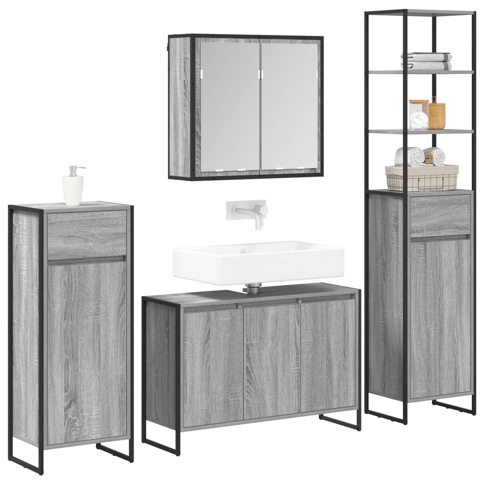 Set di mobili per il bagno Grigio Sonoma Legno multistrato | homemem39