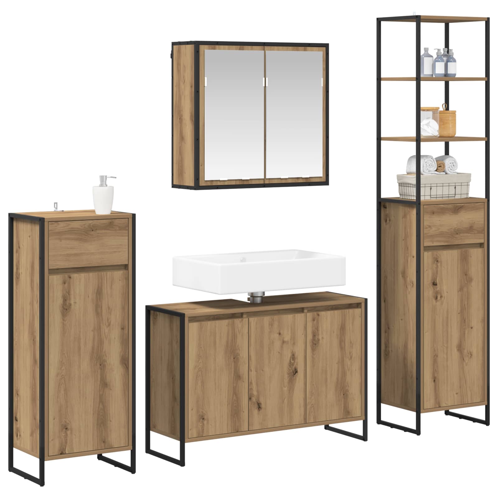Set di mobili per il bagno Rovere artigianale Legno multistrato | homemem39