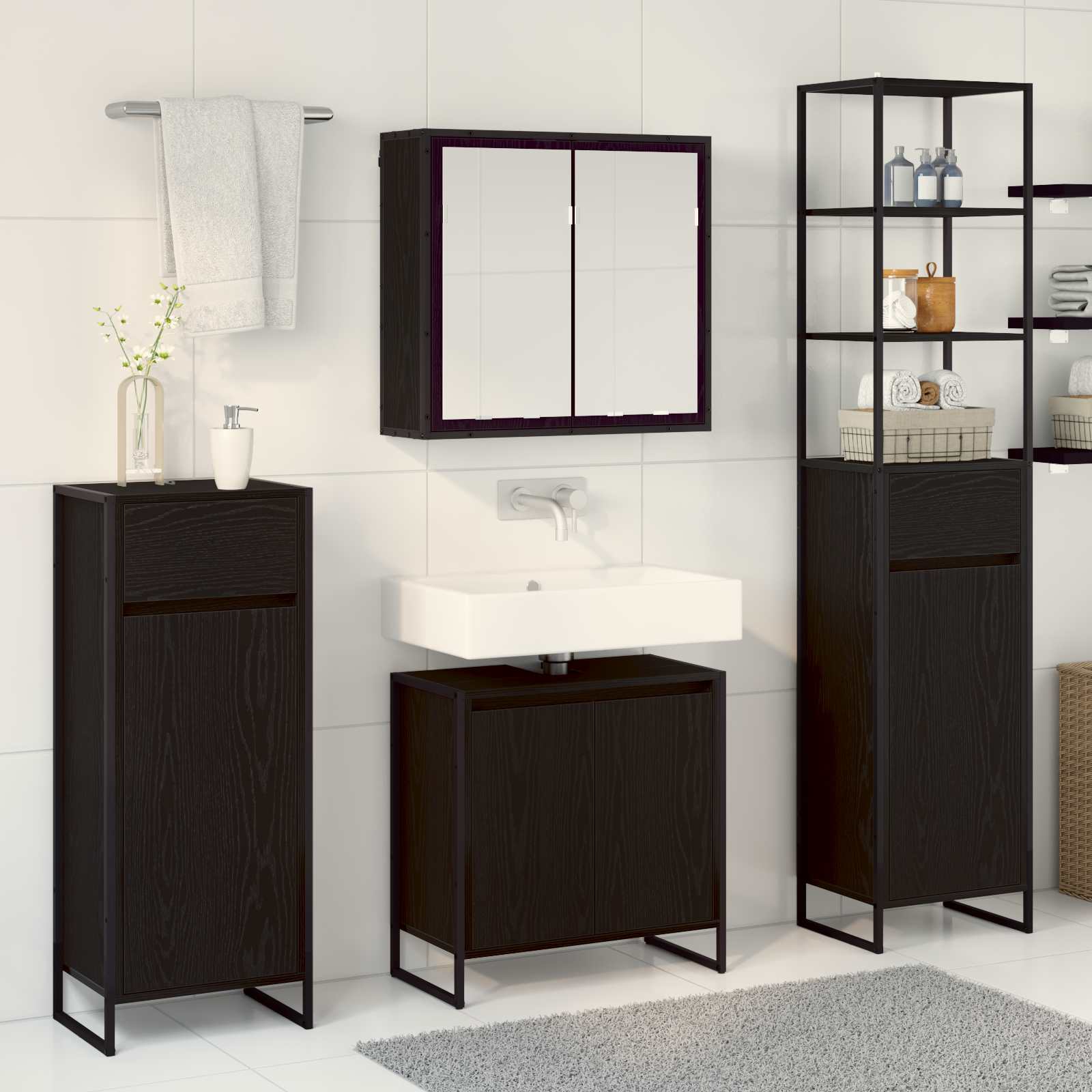 Set di mobili per il bagno Rovere Nero Legno multistrato | homemem39