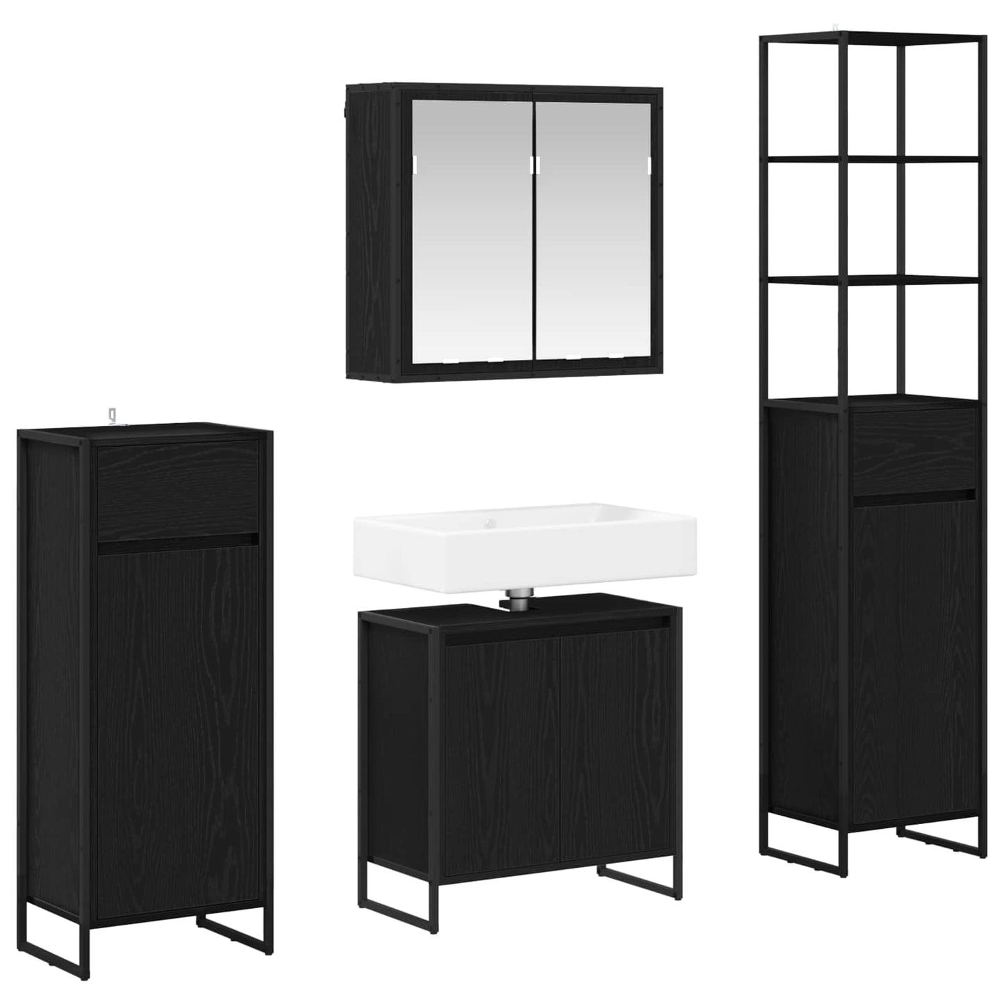 Set di mobili per il bagno Rovere Nero Legno multistrato | homemem39