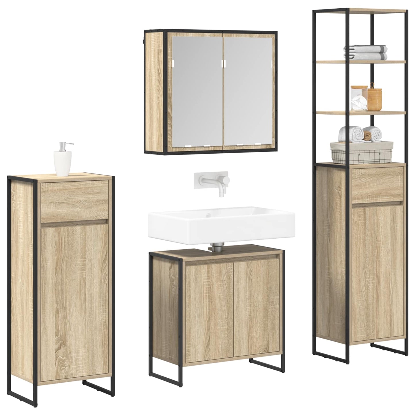 Set di mobili per il bagno Rovere Sonoma Legno multistrato | homemem39