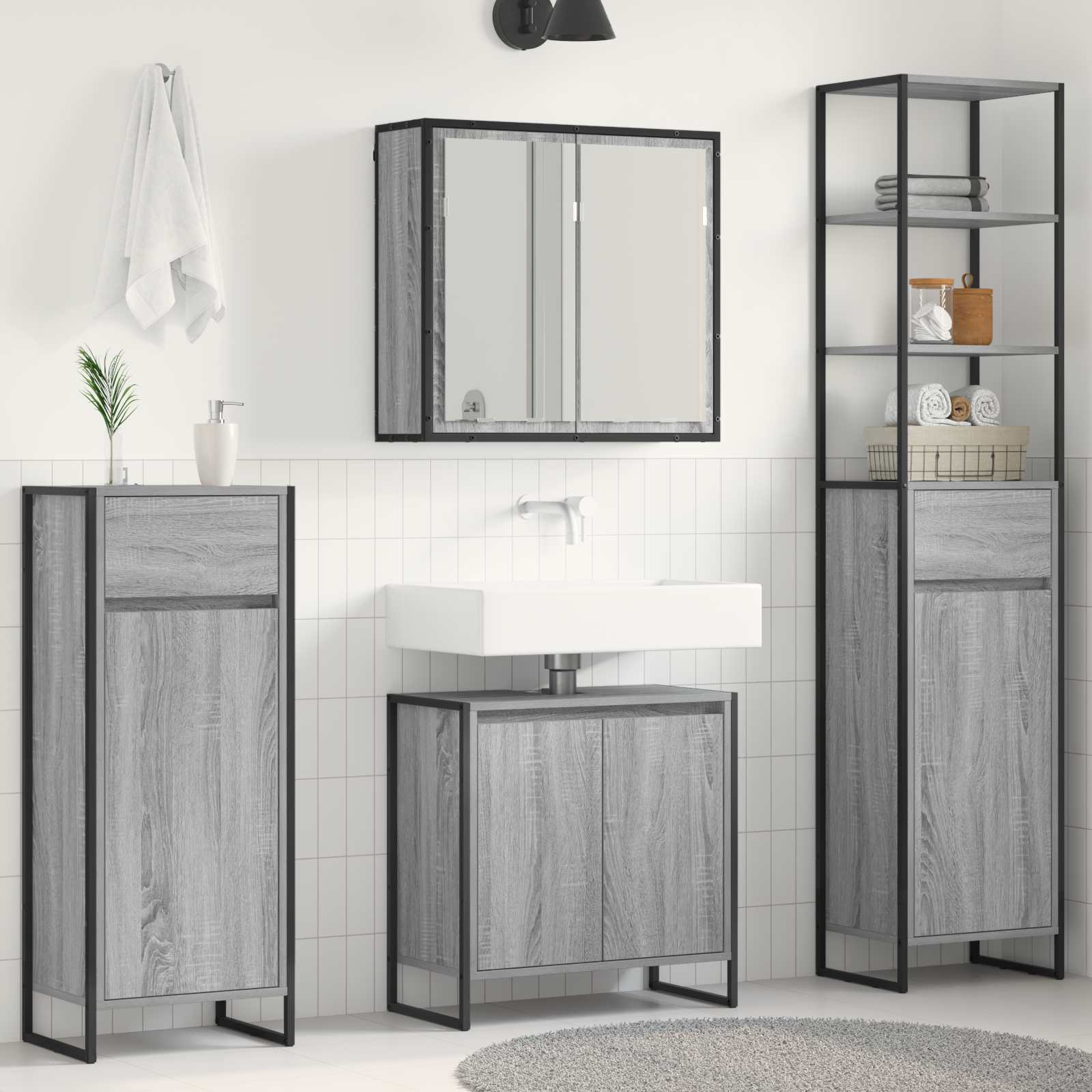 Set di mobili per il bagno Grigio Sonoma Legno multistrato | homemem39