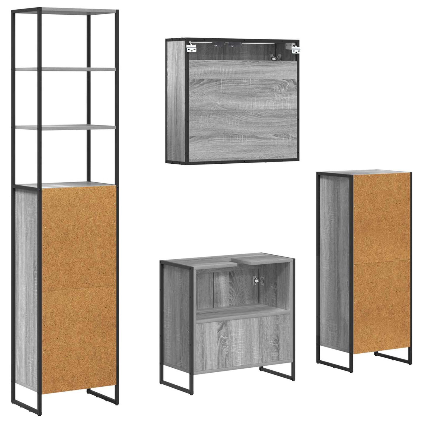 Set di mobili per il bagno 4 pz Grigio Sonoma