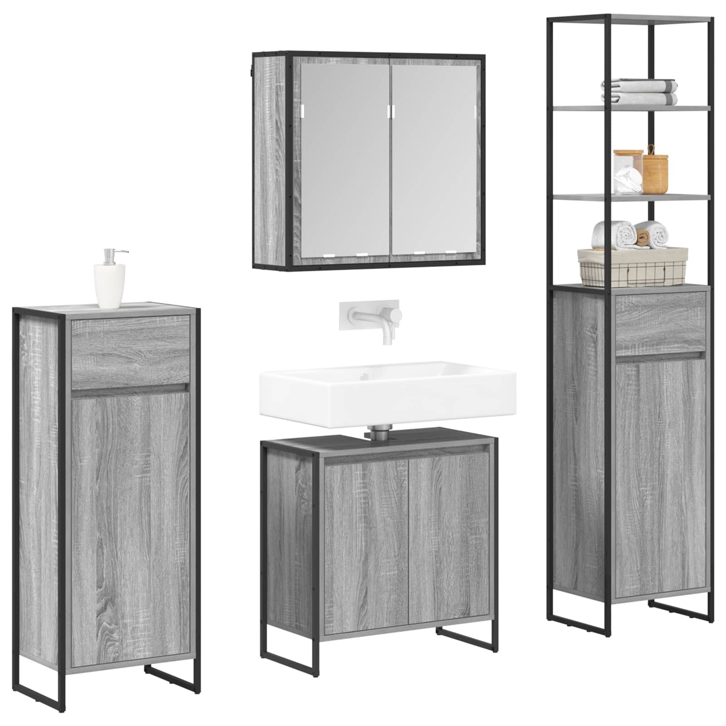 Set di mobili per il bagno Grigio Sonoma Legno multistrato | homemem39