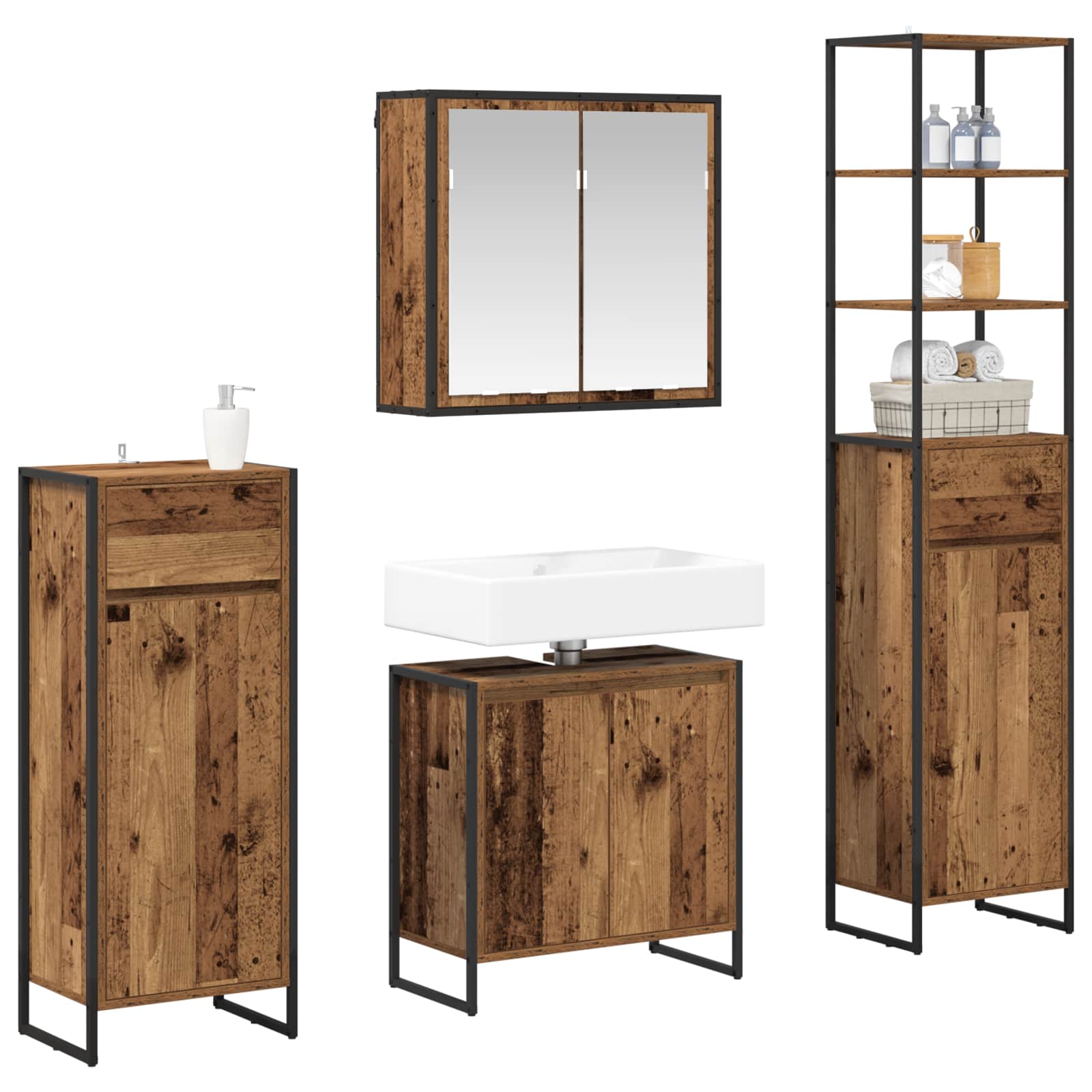 Set di mobili per il bagno Legno vecchio Legno multistrato | homemem39