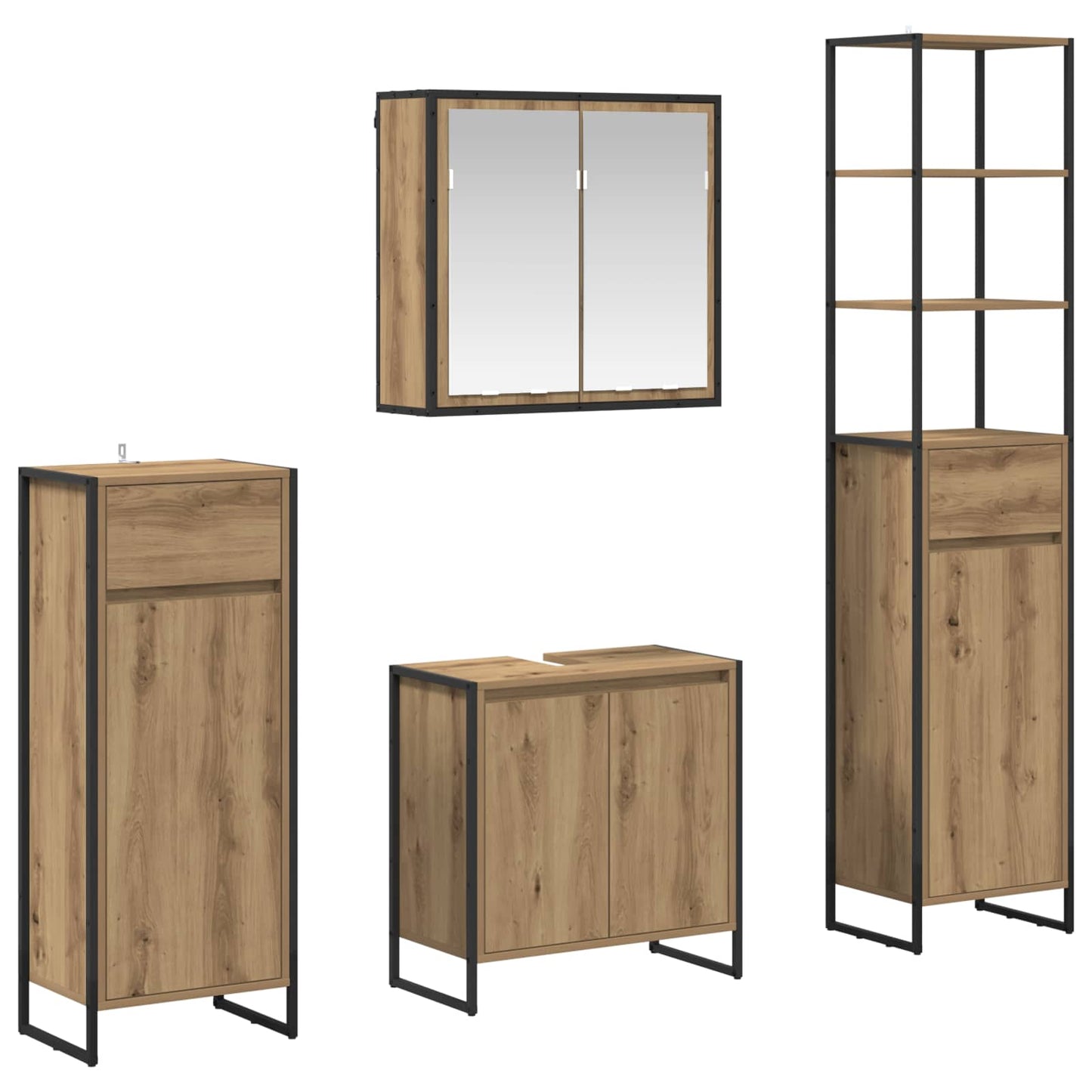 Set di mobili per il bagno Rovere artigianale Legno multistrato | homemem39