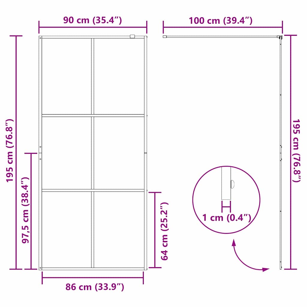 Parete Doccia Walk-in Nero 90 x 195 cm vetro temperato - homemem39