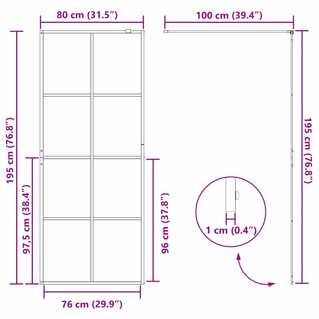 Parete Doccia Walk-in Nero 80 x 195 cm vetro temperato - homemem39