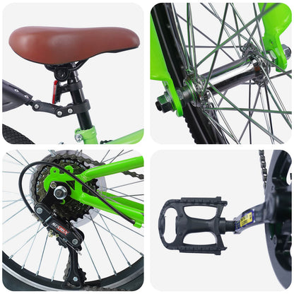 Bicicletta per Bambini 24 Pollici 6-Speed per 8-12 anni Verde