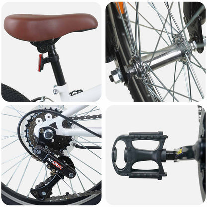 Mountain Bike 24 Pollici 6-Velocità per 8-12 anni Bianco | homemem39