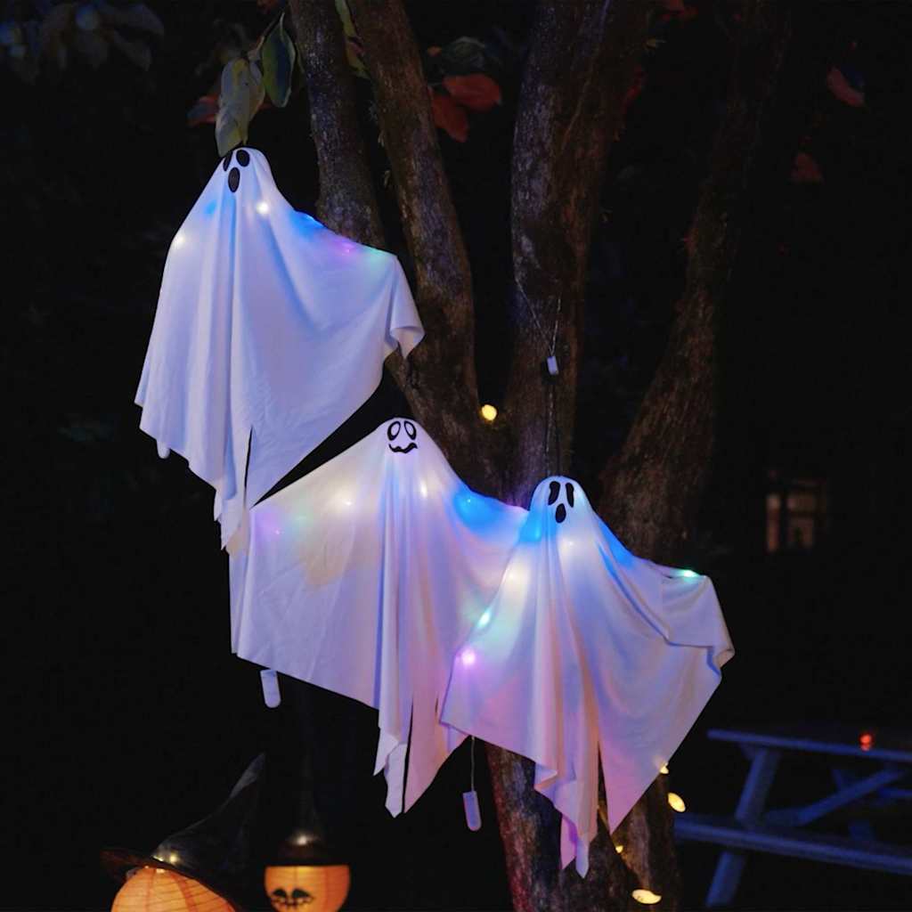Fantasma appeso di Halloween con 3 LED 3 pcs Bianco Poliestere
