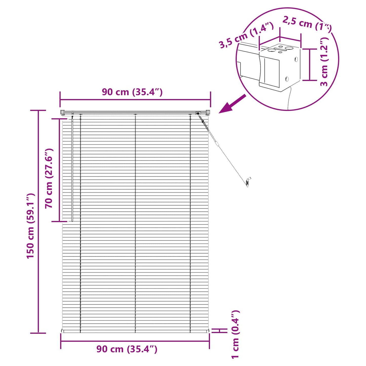 Tenda Veneziana Grigio Argento 150 x 90 cm 25 mm PVC | homemem39