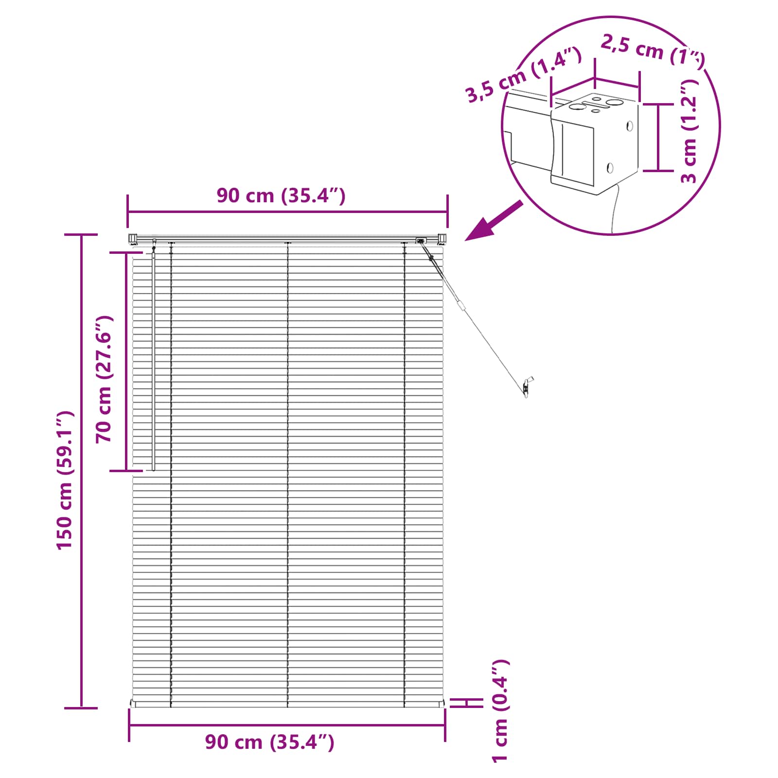 Tenda Veneziana Grigio Argento 150 x 90 cm 25 mm PVC | homemem39