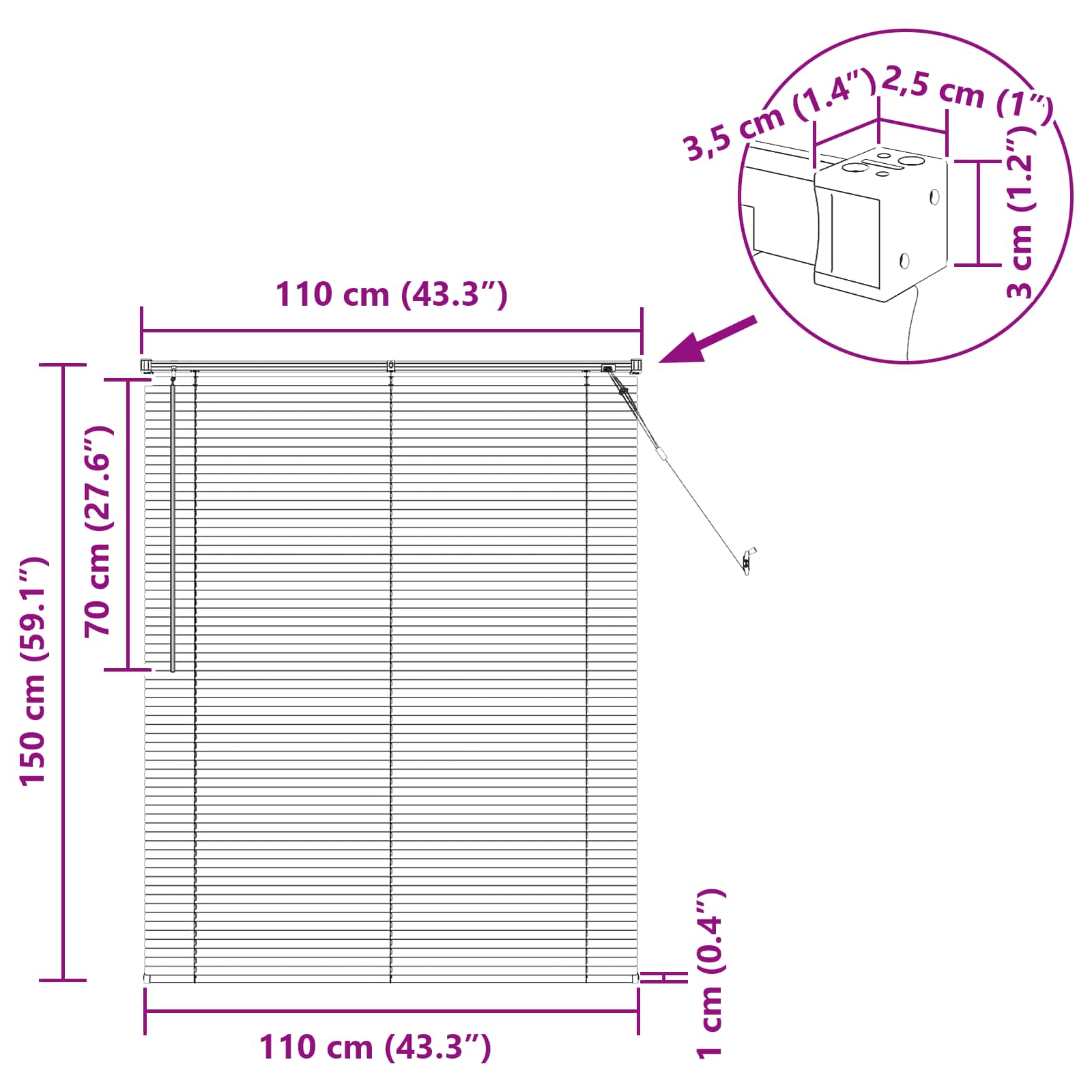 Tenda Veneziana Grigio Argento 150 x 110 cm 25 mm PVC | homemem39