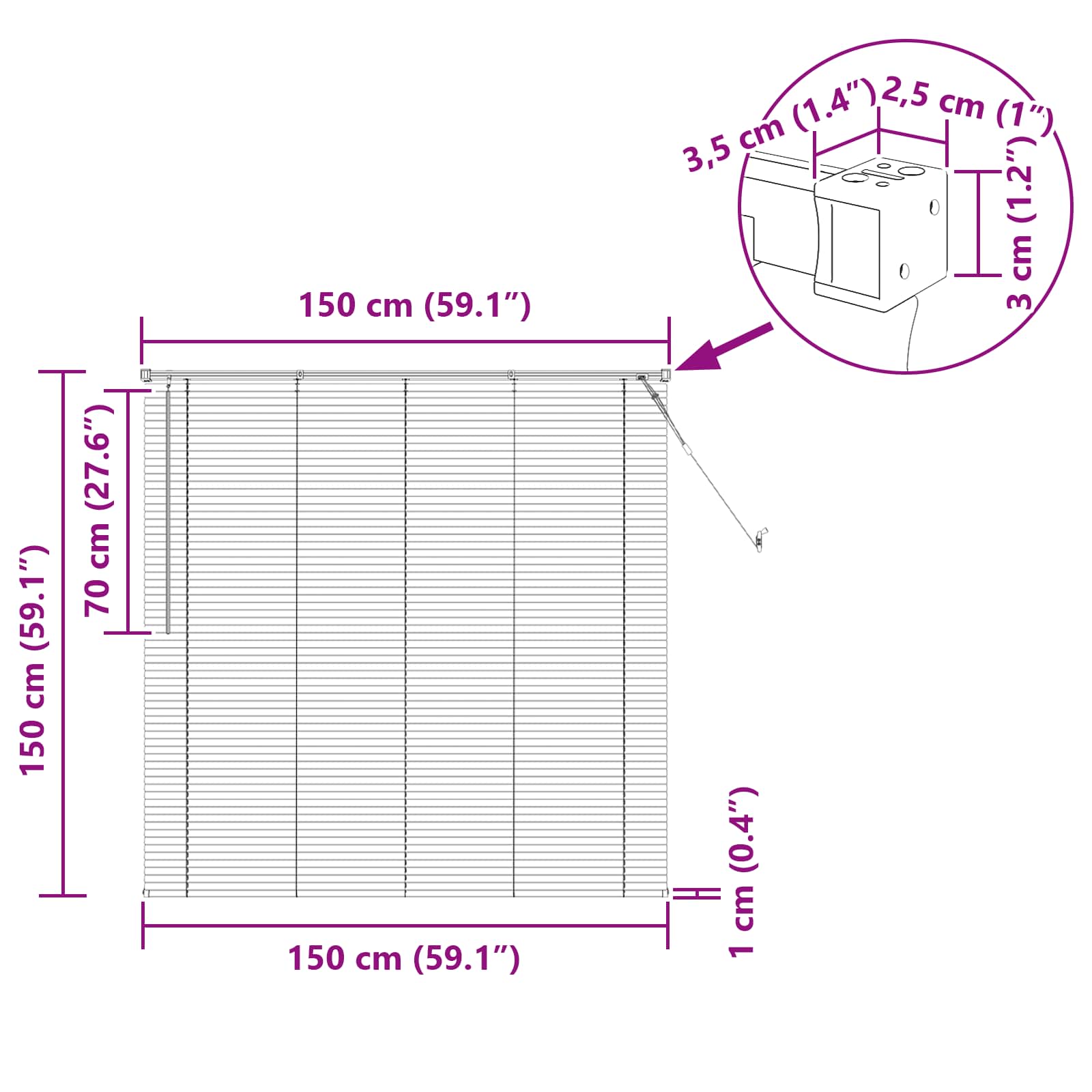 Tenda Veneziana Grigio Argento 150 x 150 cm 25 mm PVC | homemem39