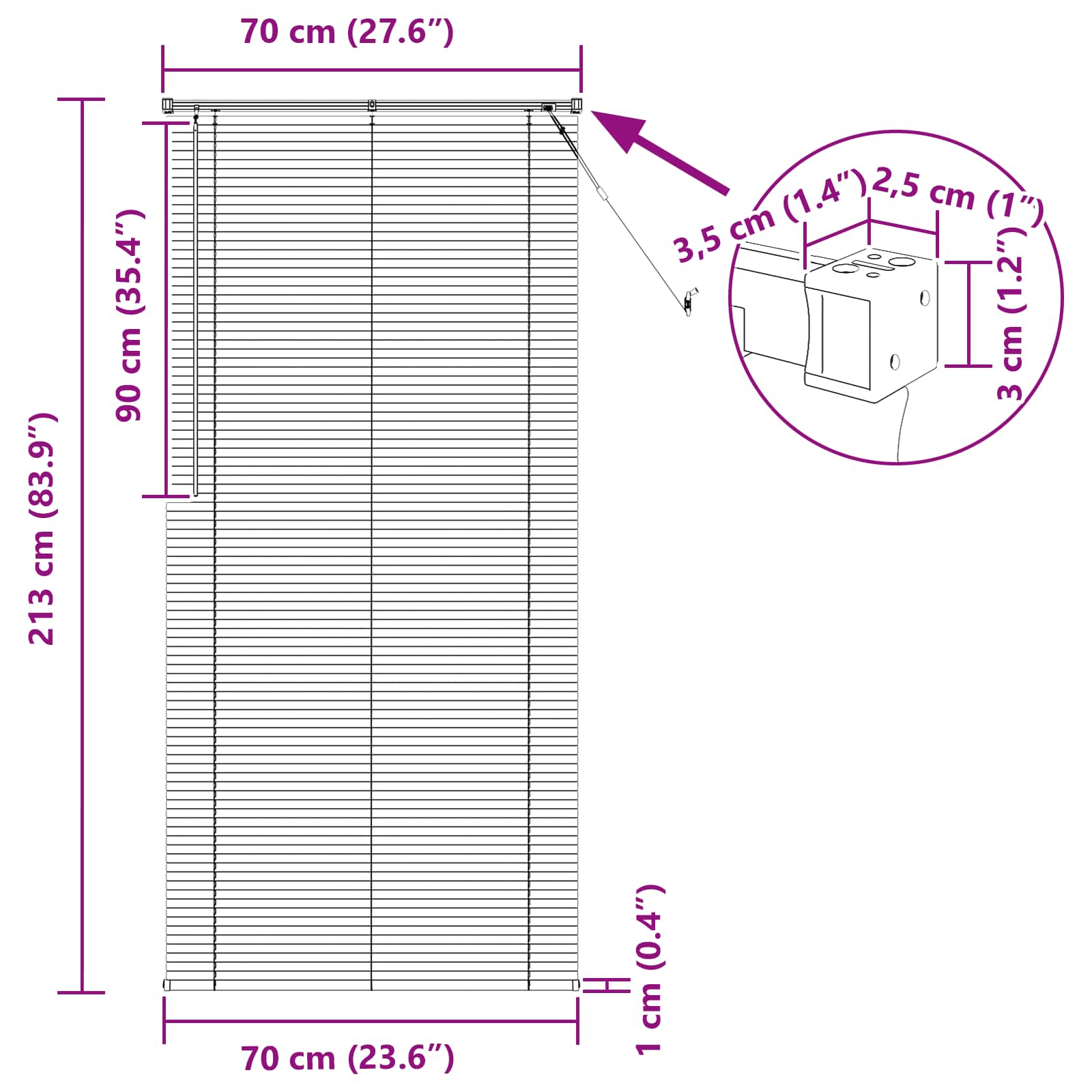 Tenda Veneziana Grigio Argento 213 x 70 cm 25 mm PVC | homemem39