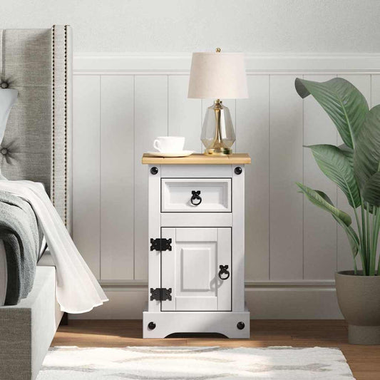 Comodino Corona Bianco 35 x 32,5 x 58 cm Pino massello | homemem39