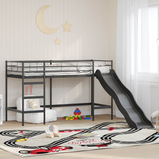 Letto loft per bambini con scivolo Nero e antracite 75 x 190 cm | homemem39
