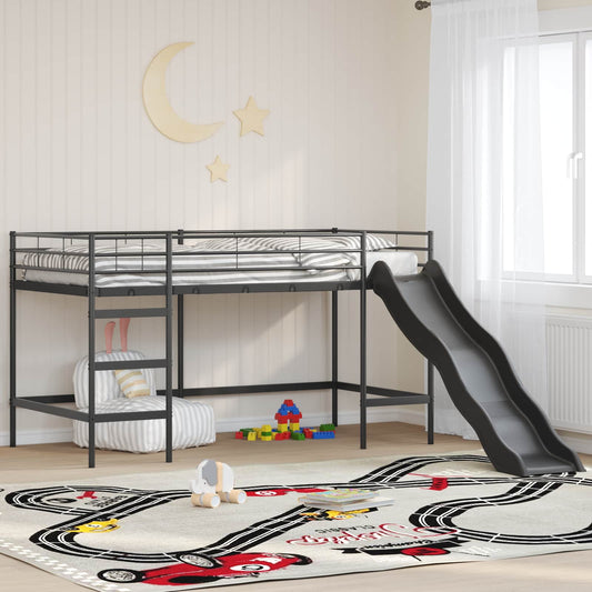 Letto loft per bambini con scivolo Nero e antracite 80 x 200 cm | homemem39