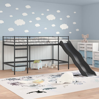 Letto loft per bambini con scivolo Nero e antracite 80 x 200 cm | homemem39