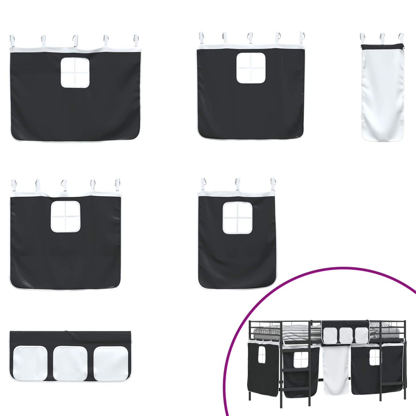 Struttura del Letto Loft per Bambini con Tendine Nero