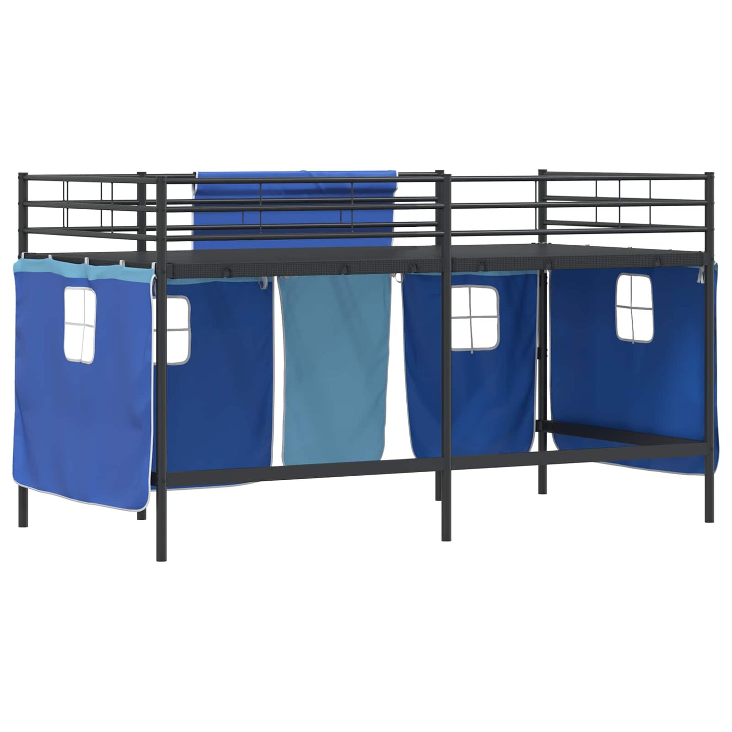 Struttura del Letto Loft per Bambini con Tendine Nero e Blu