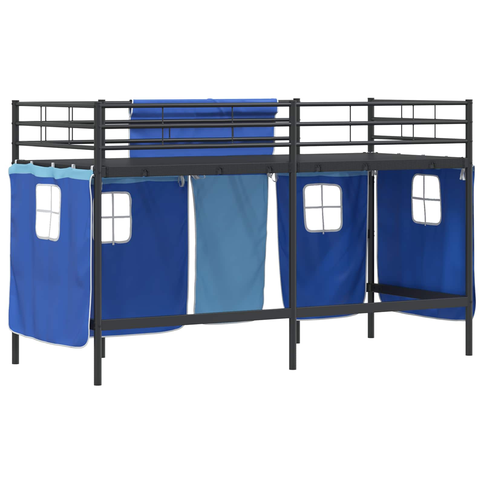 Struttura del Letto Loft per Bambini con Tendine Nero e Blu | homemem39