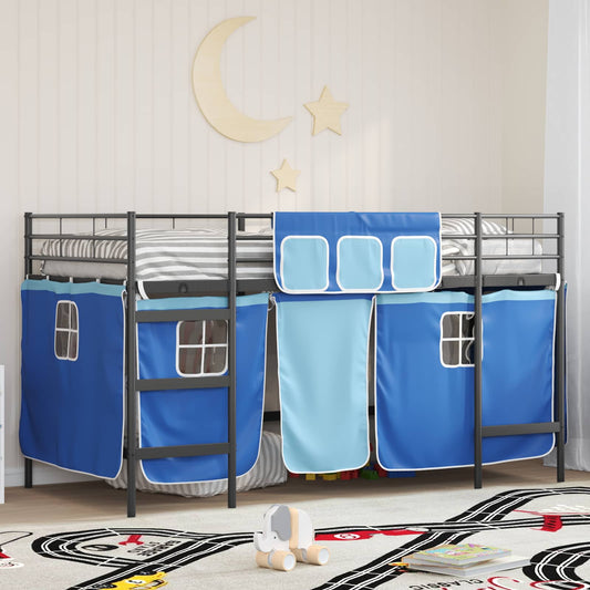 Struttura del Letto Loft per Bambini con Tendine Nero e Blu