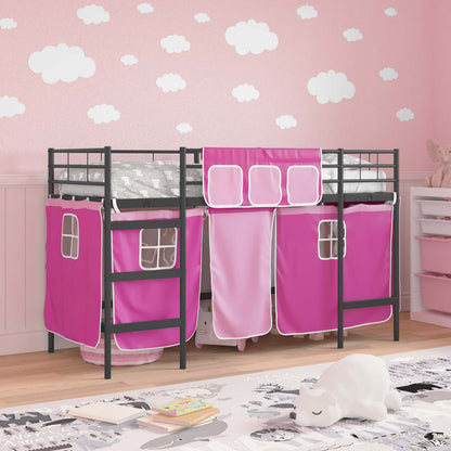 Struttura del Letto Loft per Bambini con Tendine Nero e rosa