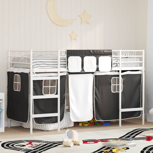 Struttura del Letto Loft per Bambini con Tendine Bianco e Nero